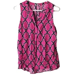 Crown & Ivy Hot Pink/Navy Sleeveless Geometric Print Tank Blouse Size PM
